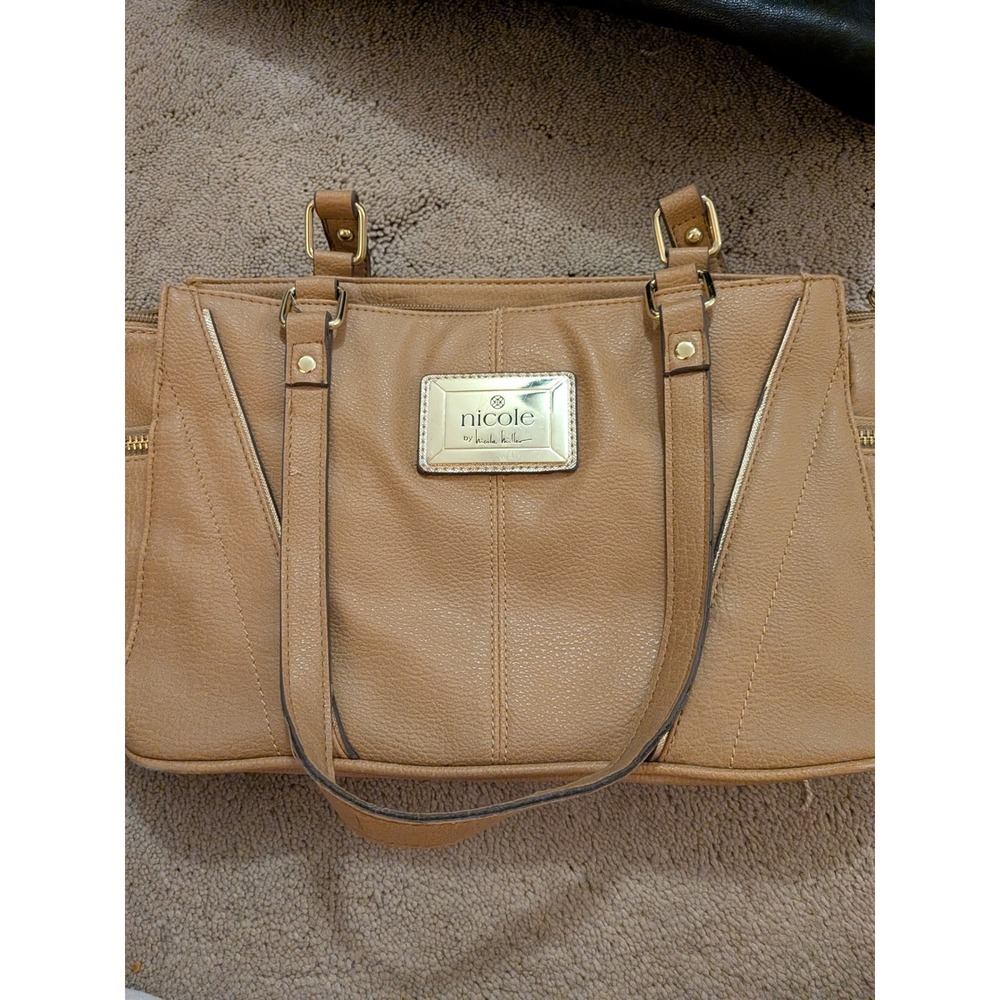 Nicole by Nicole‎ Miller Tan Pebbled Faux Leather Shoulder Bag Satchel